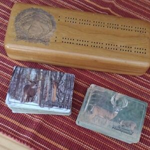 Legendary Whitetail Wooden Cribbage Board with Deer Playing Cards